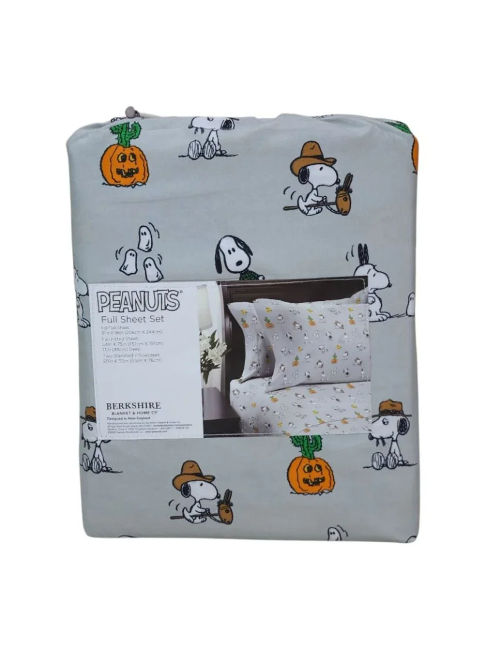 Peanuts Snoopy Cowboy Halloween Full Double Sheet Set By Berkshire Light Gray